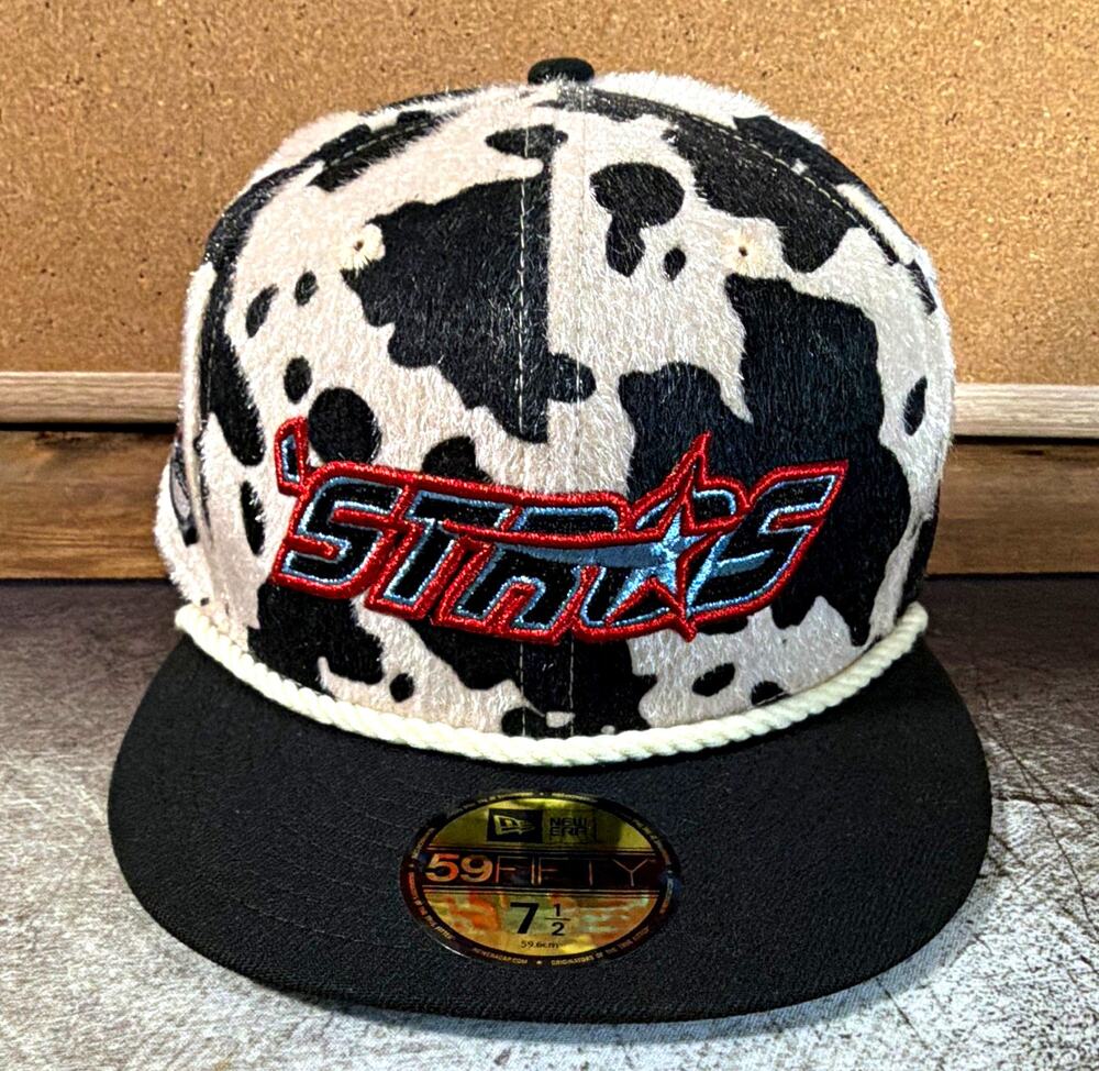 EXCLUSIVE New Era 59FIFTY Houston Astros Cow Print Hat Rope Trim Size 7 1/2